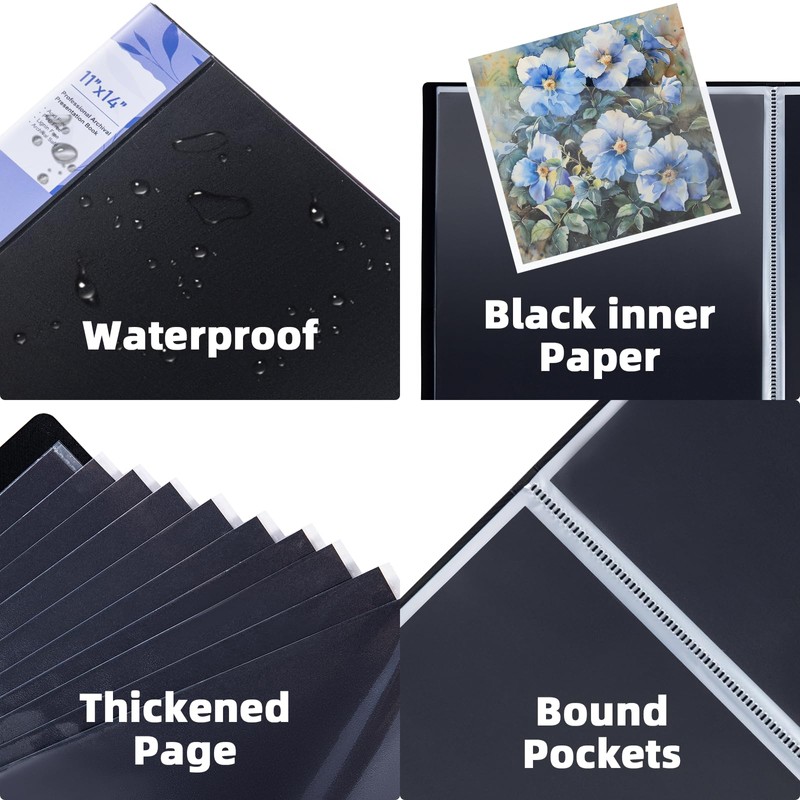 JJRING 11x14 Art Portfolio Folder with Plastic Sleeves, 24-Pocket Portfolio