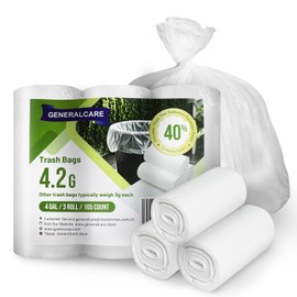Bolsas de basura pequeñas de 4 galones, 105 unidades, resistentes a roturas y fugas, bolsas de basura pequeñas para baño, forro para canasta de basura blanca - 40% más gruesas que las marcas de rollos
