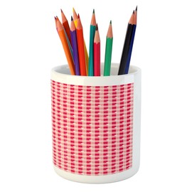 Lunarable Abstract Pencil Pen Holder, Heart Forms over Striped Backdrop Girls Love Valentines Image, Ceramic Pencil Holder for Desk Office Accessory, 3.6" X 3.2", Dark Coral Pale Pink