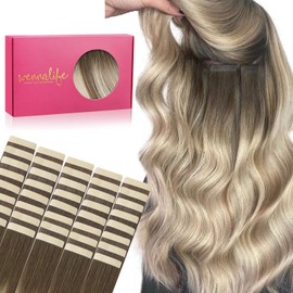 WENNALIFE Tape-In Extensions, Real Hair, 40 Pieces, 80 g, 30 cm, Sand Brown to Platinum Blonde, Hair Extensions, Invisible Tape-In Extensions, Real Hair, Silky Hair Extensions, Silky