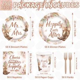 250Pcs Boho Cowgirl Bridal Shower Party Supplies for Western Engagement