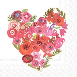 IHR Ideal Home Range Cocktail Napkins Disposable 3-Ply Paper Party Napkin Pack, 5" x 5", Valentines Chic Heart, 20-Count