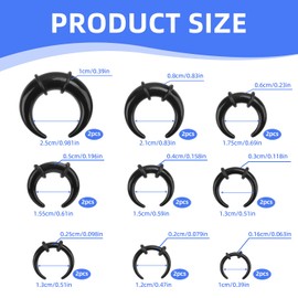 Mikovivi 18 Pcs Acrylic Septum Rings, Black C Shape Pincher Tapers Septum Ring Nose Gauge Stretching Kit for Nose Ear Gauges Size 14G 12G 10G 8G 6G 4G 2G 0G 00G