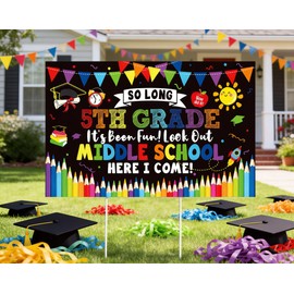 5TH Grade Graduation Yard Sign, 23'' x 14'' 5th Grade Graduation Decorations 2026, Last Day of Elementary Grad Photo Sign Grad Party Supplies, Next Stop Middle School Grad Banner 4TYC-SL-5LG