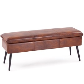 MILCIL Large Storage Ottoman Bench, 43.3" Ottoman with Storage Foot Rest with Legs, End of Bed Bench with Flip Top, for Living Room, Bedroom, Entryway, Faux Leather Retro Brown