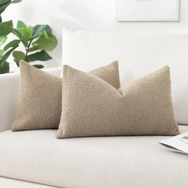 Artscope Pack of 2 Textured Boucle Cushion Covers Lumbar Pillow Cases Cozy Soft Decorative Couch Pillow Covers for Chair Sofa Bedroom Living Room Home Decor 40x60cm, Camel