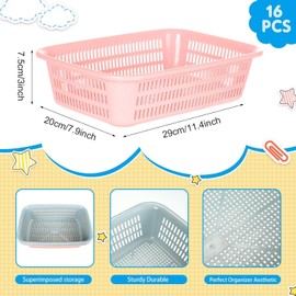 Geelin 18 Pcs Storage Baskets Plastic Mesh Organizer Basket Classroom Bins Colored Storage Bins Colorful Storage Trays for Paper Desk Shelf Home School Office Drawer, 11.4 x 7.9 x 3 inch