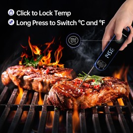 LONICERA Lonicera Professional Meat Thermometer for Cooking. Instant Read Less Than 0.6 Sec, 0.5H Accuracy with Thermocouple Tech. IP67 Waterproof Design, Ambidextrous VA Display, Auto Wake up (Blueberry)