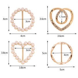4PCS Scarf Ring Clip Shirt Clip T-shirt Ties Clips Clothes Corner Knotted Button for Women Dainty Pearl Heart Round Circle Shirt Clip Buckle (Gold)