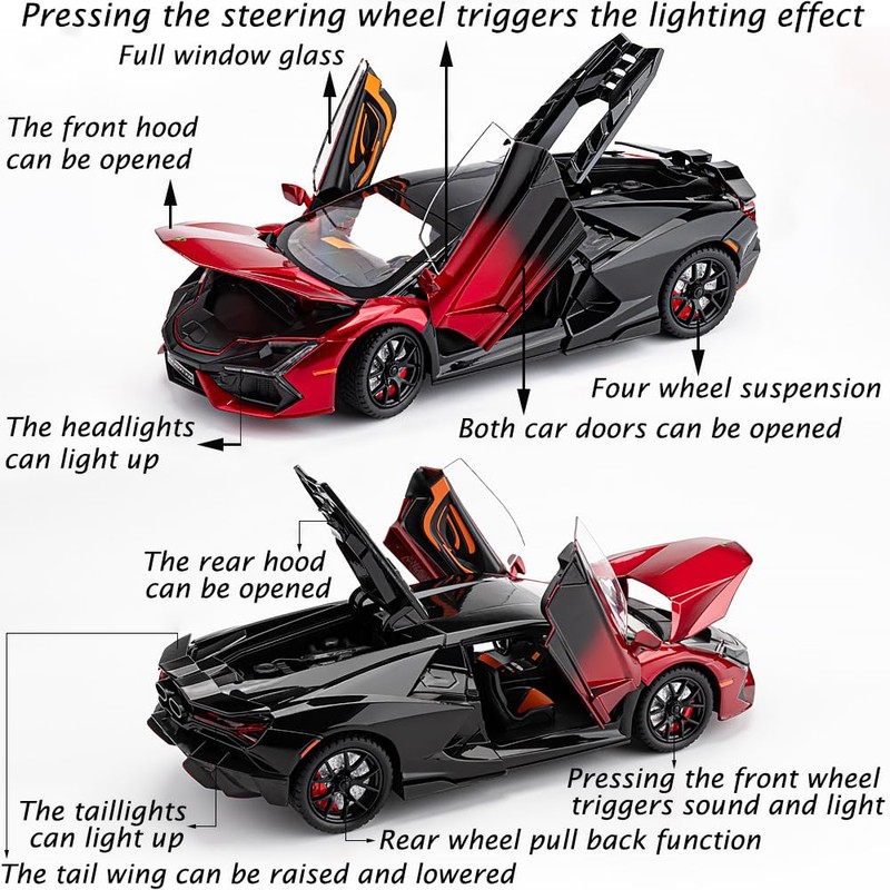 Alloy Collectible 1/24 Lambo Revuelto Toy Pull Back Vehicles Diecast