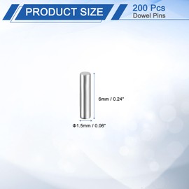 sourcing map 200Pcs 1.5 mm x 6 mm Dowel Pins, 304 Stainless Steel Cylindrical Shelves Support Pegs Locating Pin Shelf Fasten Elements for Bookshelf Cabinet Furniture Component (GB119), Silver