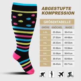 ZFSOCK Compression Stockings Thick Calf Men: Support Stockings Women's Medical Compression Socks 20-30 mmhg Plus Size Men Women Travel Socks 3 Pairs, Colourful