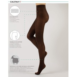 CALZITALY Wool Tights, Wool Pantyhose, Winter Tights, Thermal Tights | Beige, Burgundy, Grey, Brown, Navy, Black, Green, Violet | S, M, L, XL | 100 DEN | Made in Italy (S, Brown)