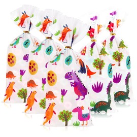 Mikzhskr 30PCS Dinosaur Party Favor Bags Dinosaur Party Decorations Cookie Goodie Candy Gift Bags Cellophane Treat Bags with 30 Pcs Gold Twist Ties for Dinosaur Themed Birthday Party Supplies