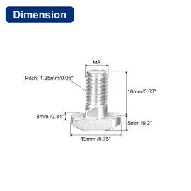 sourcing map M8x16mm T Slot Drop-in Bolt, 20Pcs Carbon Steel Nickel Plated Hammer Head T-Bolt T Shape Stud Sliding Screw for 45 Series Aluminum Profile