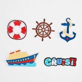 Cruise Ship Iron on Embroidered Patches,Cruise Essentials Accessories Decorations Decor, Anchor Ship Wheel Embroidery for Clothing Shirt hat Travel Bags Fish Extender Hanger