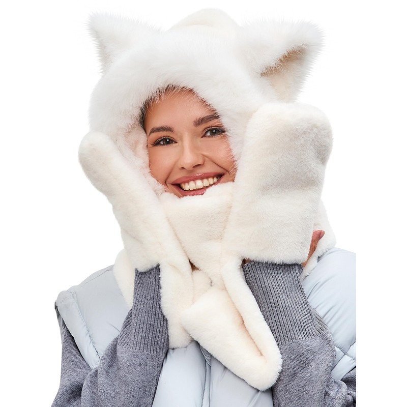 LATTEMARMALATTE Cute Cat Ears Winter Hat, 3 in 1 Plush