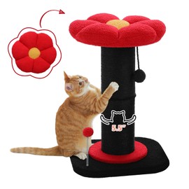 PEQULTI PEQULTI Flower Cat Scratching Post, Gothic Cat Tree, Tall Scratcher for Indoor Cats with Super Thick Scratching Post [Dia=5.5'], Removable Flower Cat Bed, Cat Scratch Post with Spring Ball, Black