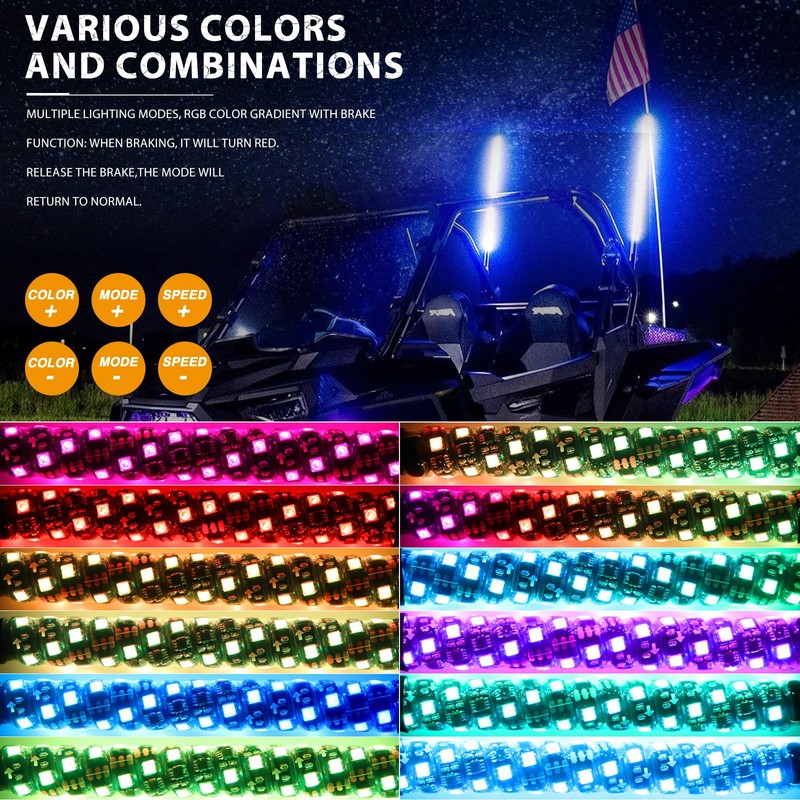 DREAMIZER 2pcs 1FT Whip Lights LED Whip Lights for UTV