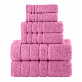 Elegant Comfort 4 Lines Viscose Stripe 6-Piece Premium Towel Set - 100% Turkish Cotton High Absorbent Luxury Bathroom Towels – Includes 2 Washcloths, 2 Hand Towels and 2 Bath Towels Set, Light Pink