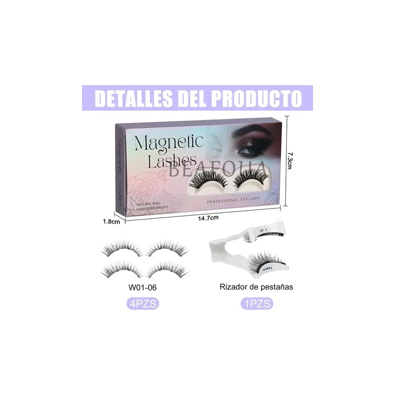 2 pares Pestañas Magnéticas natural Reutilizable+Aplicador.BEAFOUA.W01-06