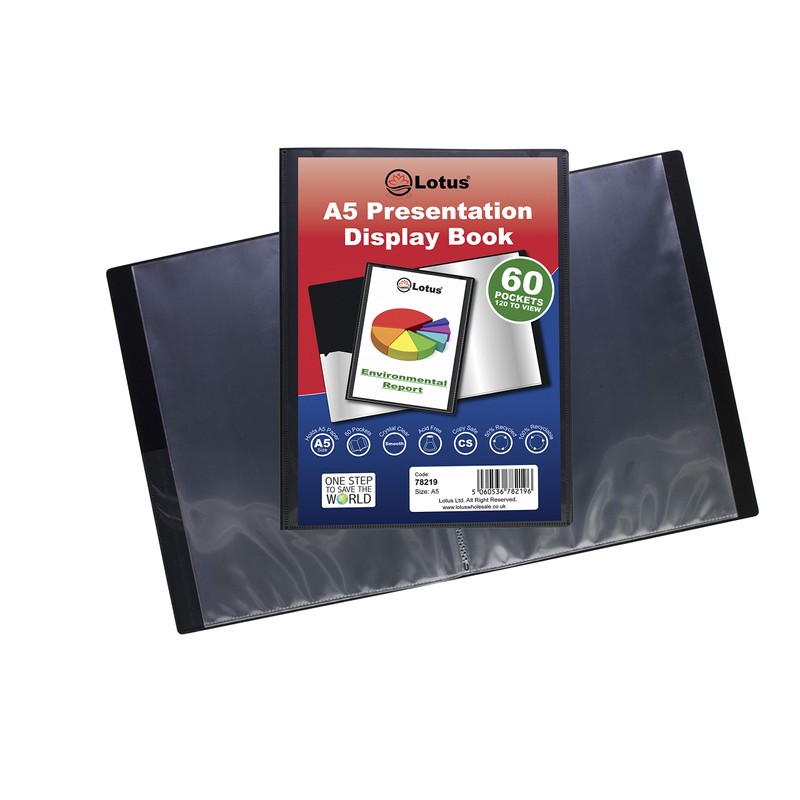 Lotus A5 60-Pocket Black Presentation Display Book - Organize &
