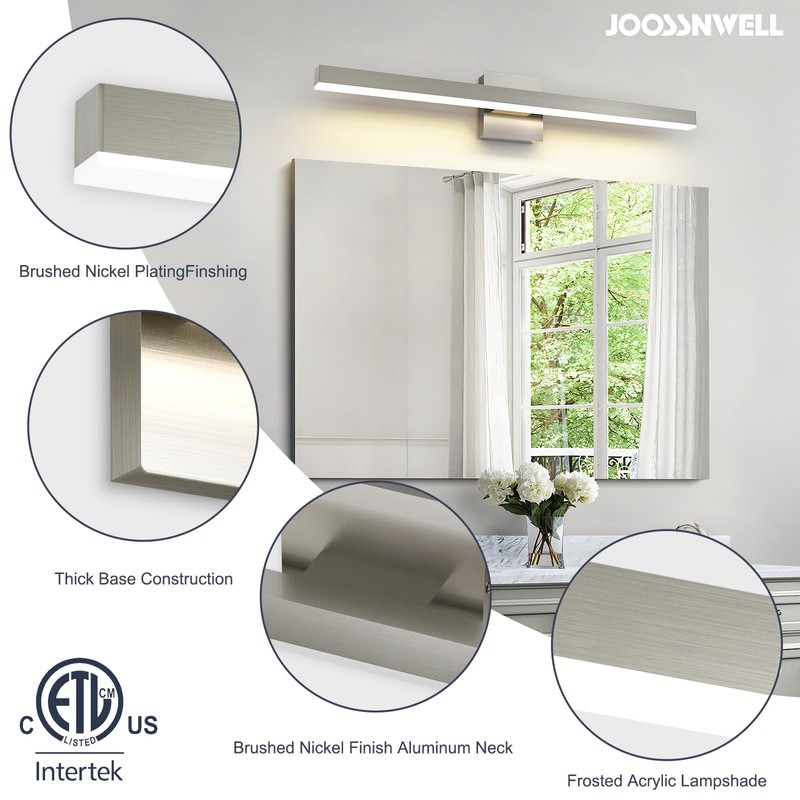 Joossnwell Brushed Nickel Vanity Light for Bathroom Lighting Fixtures Over