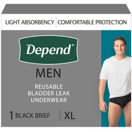 Depend Washable Adult Incontinence Underwear for Men, Reusable, Light Absorbency, XL, Black, 1 Count