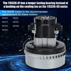 116336-01 116336-00 Vacuum Motor, 120V 2-Stage Vacuum Blower Motor with Plastic Housing, Thermoset Mounting Bracket, Leads-no Plug, Replacement for 56207802, 44903A, 56207802, 380001, 296439