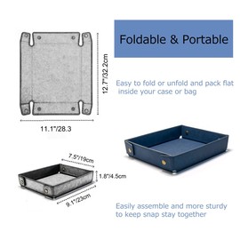 Magracy PU Leather Valet Tray for Men Women Desk Drawer Organiser Tray Nightstand Caddy for Jewelry Coins Phone Glasses Keys Watch Wallet Dark Blue