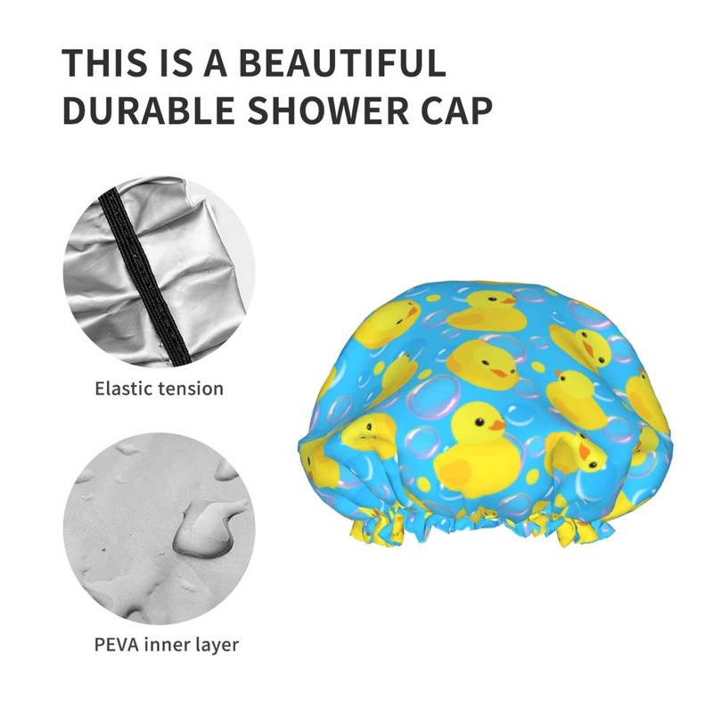 Yellow Rubber Ducks Shower Cap For Women Adjustable Double Waterproof