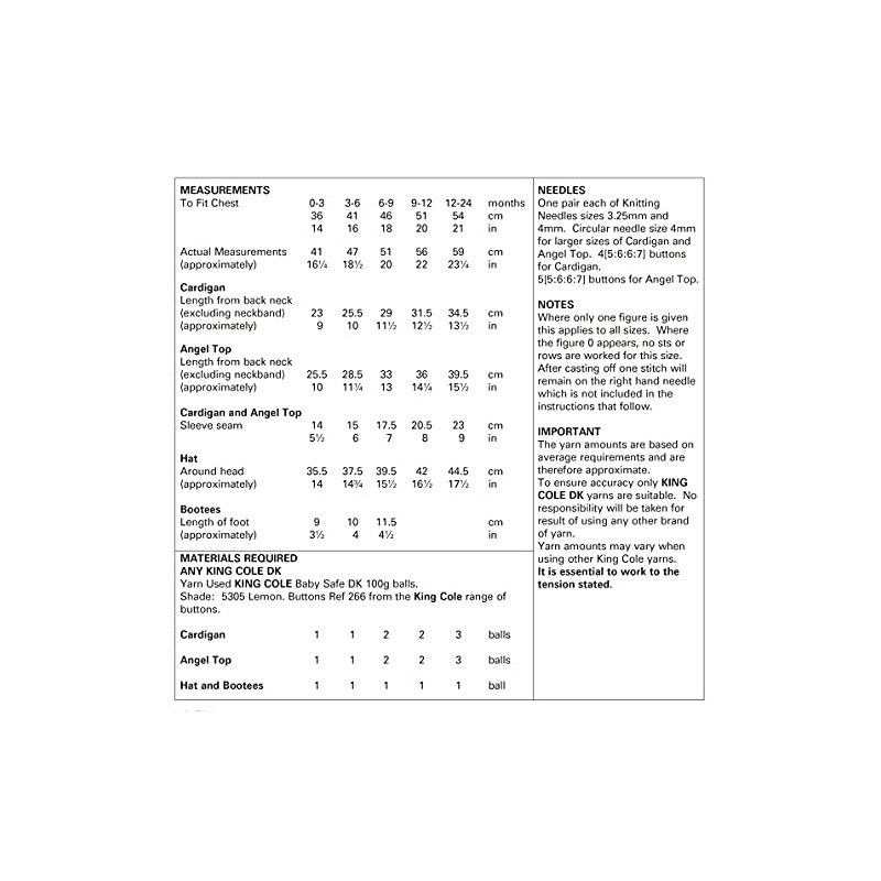 King Cole Baby DK Double Knit Knitting Pattern Cardigan Angel
