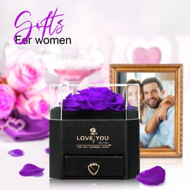 WILDLOVE Womens Gifts for Christmas, Preserved Real Purple Rose with Necklace, Stocking Stuffers for Women, Xmas Gift Ideas for Mom Grandma Wife Girlfriend, Anniversary Birthday Gifts for Women