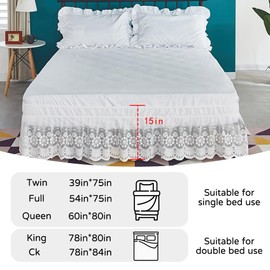 White Lace Bed Skirt for Twin Bed - 15in. Drop, Easy Fit Ruffle Bedskirt Wrap Around Bed Skirt, Anti Wrinkle & Fade Resistant