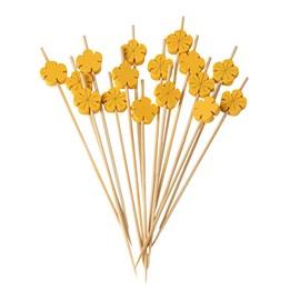 Restaurantware 4.7 Inch Bamboo Skewers 100 Durable Decorative Skewers - Flower Design Disposable Yellow Bamboo Appetizer Picks With Sharp Edge Smooth Finish