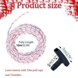 BPTZYLN 10 Meters 3.5mm Lawnmower Pull Cord Set Recoil Pull Cord String Pull Cords with 3 Pull Cord Handles for Tools Craftsman Chainsaw Lawn Mower Trimmer Use Saw Pull Cord