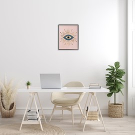 Stupell Industries Evil Eye Glam Boho Pattern Bold Blue Pink, Designed by Grace Popp Black Framed Wall Art, 16 x 20