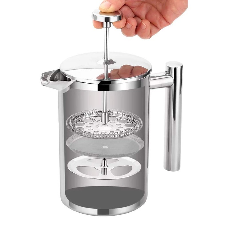 Small Stainless Steel French Press, 12oz Dual-Filter Coffee Plunger Pot