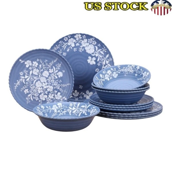 Unbranded 12-Piece Daisy Dinnerware Set Melamine Plates Bowls Ecofriendly Dishwasher