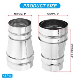 PATIKIL 5 Inch to 4 Inch Round Duct Reducer Increaser Connector, 2pcs Galvanized Steel Pipe Fitting for Bathroom Kitchen Ventilation System, Silver Tone