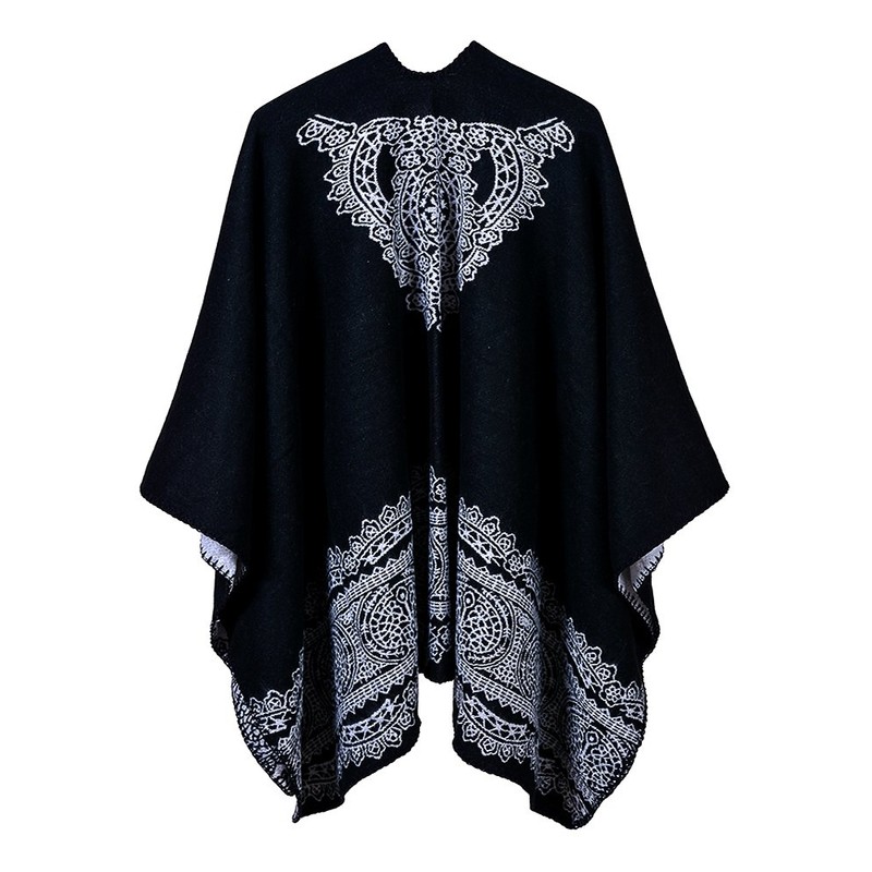Women's Vintage Pattern Open Front Poncho Cape Shawl Winter Shawl