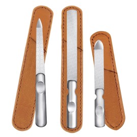 Qwrqwr Metal Nail Files with Leather Case Professional Stainless Steel Nail File for Manicure Double Sided with Coarse Fine Grain
