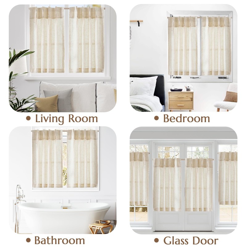 jinchan Linen Pinch Pleated Kitchen Curtains 36 Inch 2 Panels,