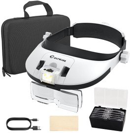 COLFULINE LED Headband Magnifier, Headband Magnifying Glass with 5 Interchangeable Lenses & 3 Lighting Modes, Hands Free Magnifier with USB Power Cord & Storage Bag for Close Work, Reading