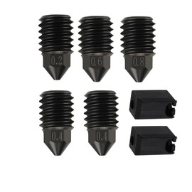 P1P Nozzle .4mm Hardened Steel Nozzle Kit for Bambu Lab P1P/P1S/X1/X1C/X1E & Kobra 3 Combo/Adventurer 5M/5M Pro | 4 Sizes (0.2/0.4/0.6/0.8mm) + 2 Silicone Covers | Wear-Resistant 3D Printer Nozzles