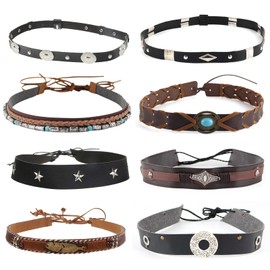 NiceYnn 8/10/12pcs Replacement Hat Band Western Cowboy Hat Bands for Panama Fedora Hat, Adjustable Cowgirl Hat Belt String Tie Straw Sun Hat Decoration, Western Style Hat Accessories (8pcs D)