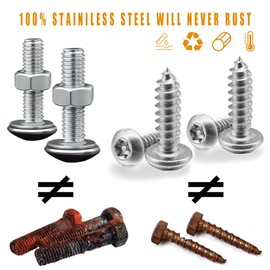 Anti Theft License Plate Screws, Anti Theft License Plate Frame Bolts Tamper Resistant Fasteners, Stainless Steel License Plate Screws, 1/4"(M6) Security Screw Set for Car License Plates