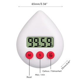 Water Drop Shaped Shower Timer, Portable Digital Countdown Timer with Alarm Clock and Suction Cup for Bathroom and Kitchen, Save Energy and Reduce Bills (White)