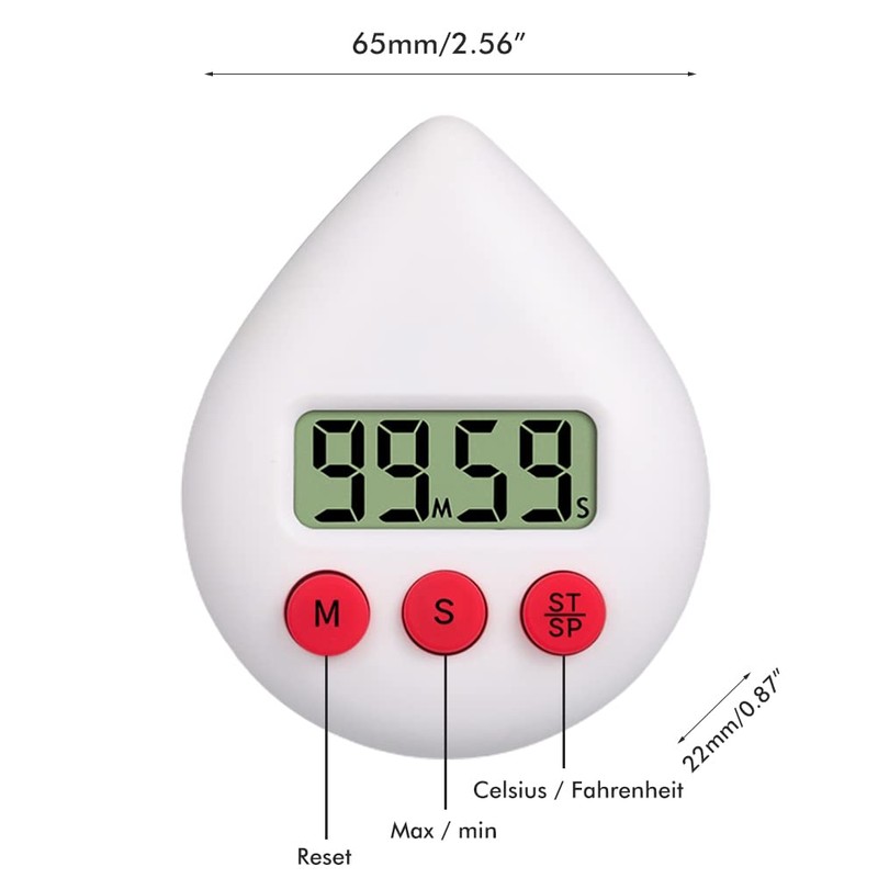 Water Drop Shaped Shower Timer, Portable Digital Countdown Timer with