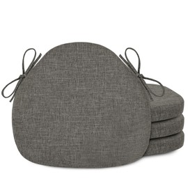 ELFJOY Windsor Chair Cushions 4 Pack Linen Seat Cushion for Kitchen Dining Chair Office Chair Pads with Non-Slip Backing 16.5"x15.5" Chair Cushion with Long Ties (Dark Grey)